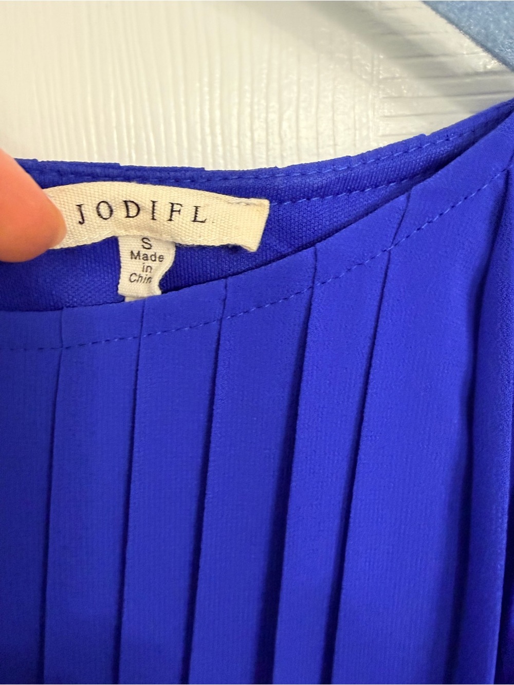 Jodifl Royal Blue Pleated Ruffle Shoulder Dress - Picture 2 of 3